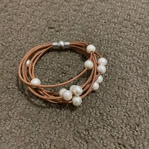 Leather and pearl clasp bracelet